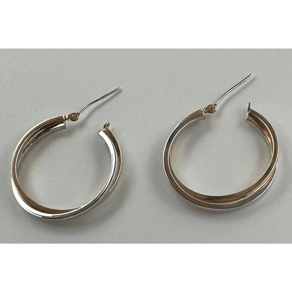 Ralph Lauren 14k RL Signed White And Yellow Gold Hoop Pierced Earrings 1.43grams